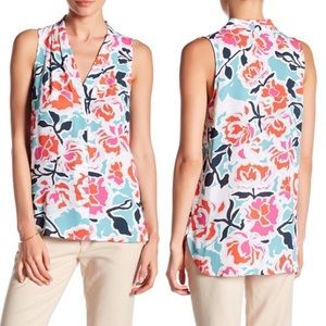 Vince Camuto Floral Print Pleated V-Neck Tank Size S